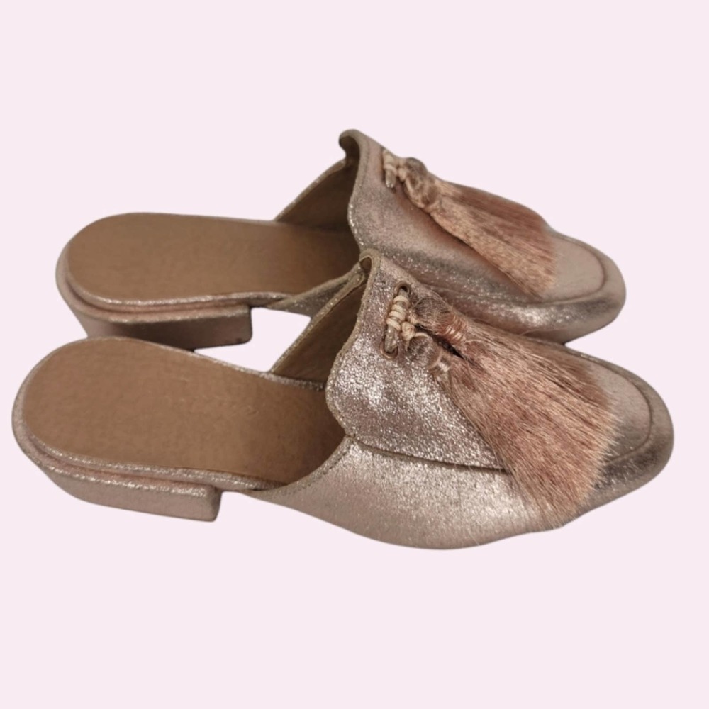 Bettye Muller Nordstrom Sequined Pink Tassle Mules Size 6